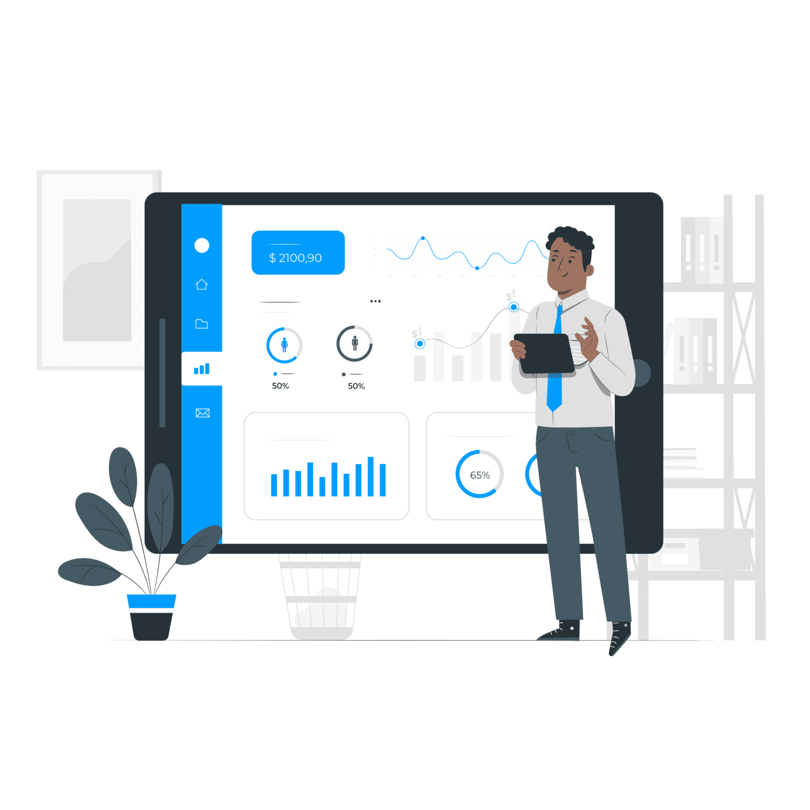 Advisor going through the financial plan on a whiteboard graphic